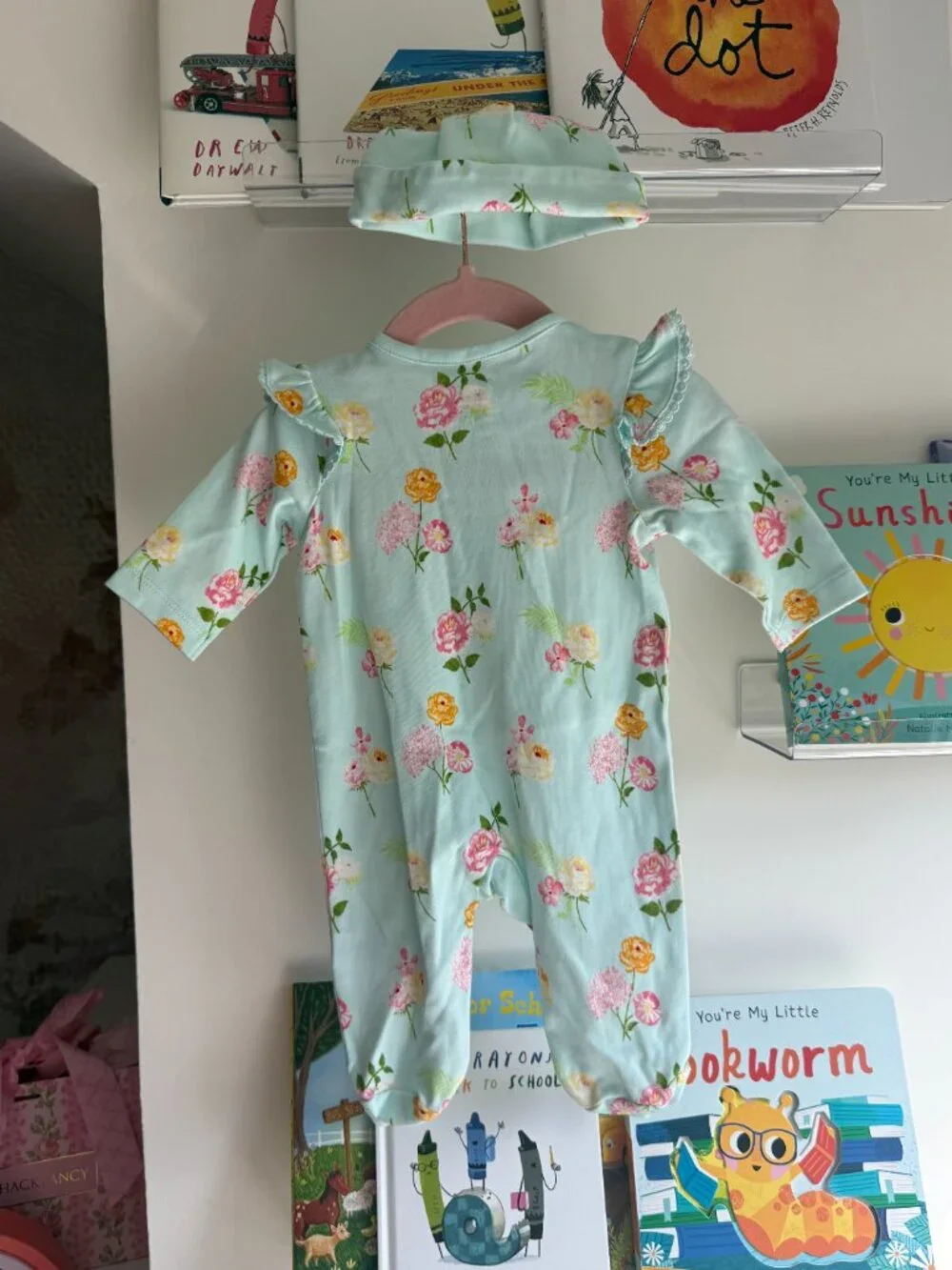 Little Me Newborn Floral Footie & Hat Set NWOT